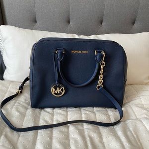 Michael Kors zip top purse with crossbody strap, navy blue